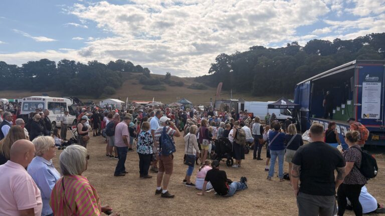 Visitors gathered by the ring at Dunster Show