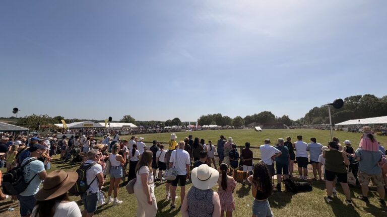 Crowds around the main ring on a hot day at the Hertfordshire County Show